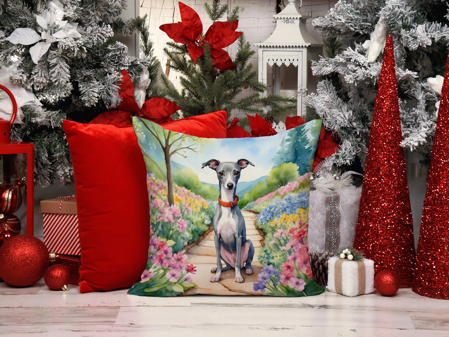 Italian Greyhound Spring Path Throw Pillow