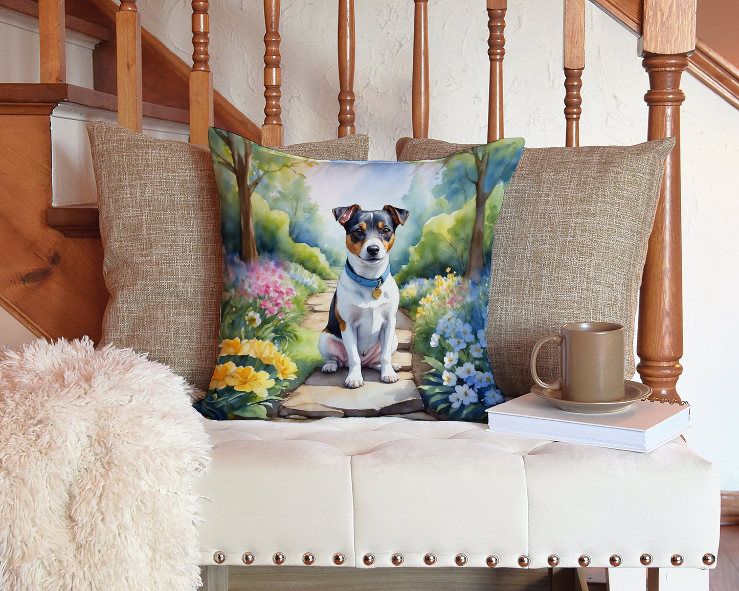 Jack Russell Terrier Spring Path Throw Pillow