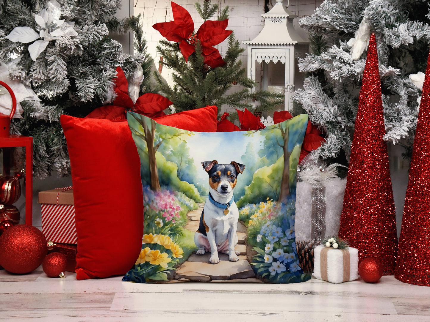 Jack Russell Terrier Spring Path Throw Pillow