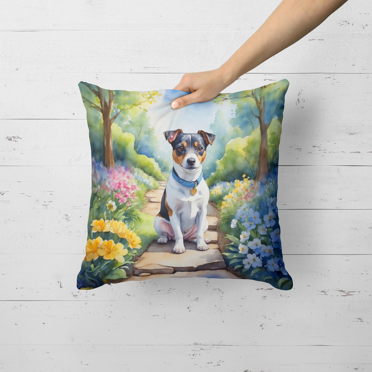 Jack Russell Terrier Spring Path Throw Pillow