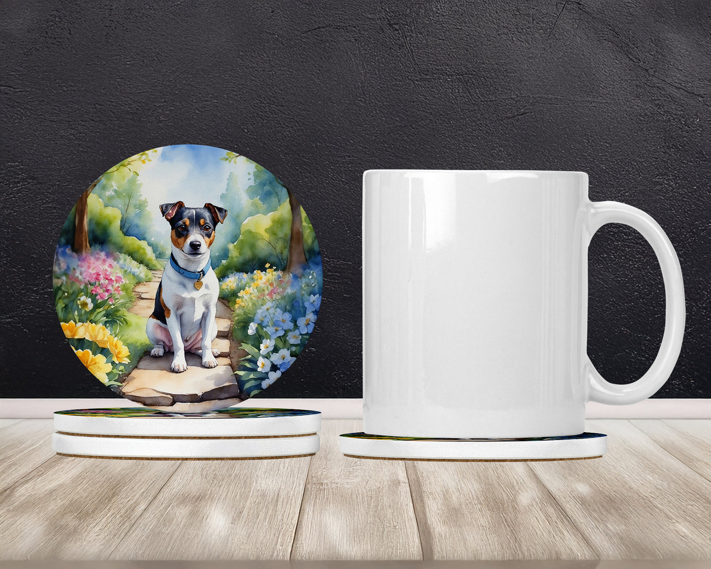 Jack Russell Terrier Spring Path Large Sandstone Coasters Pack of 4