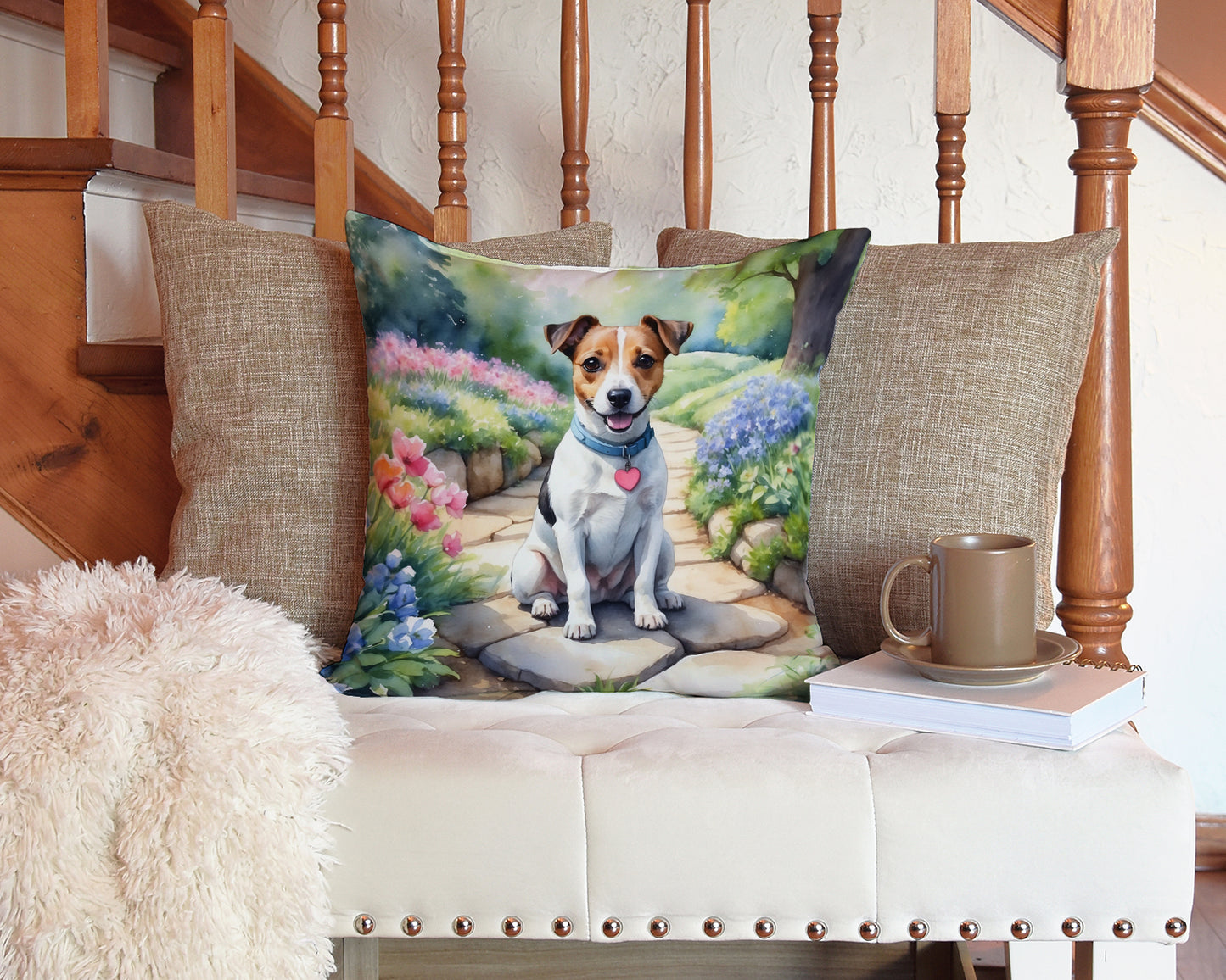 Jack Russell Terrier Spring Path Throw Pillow