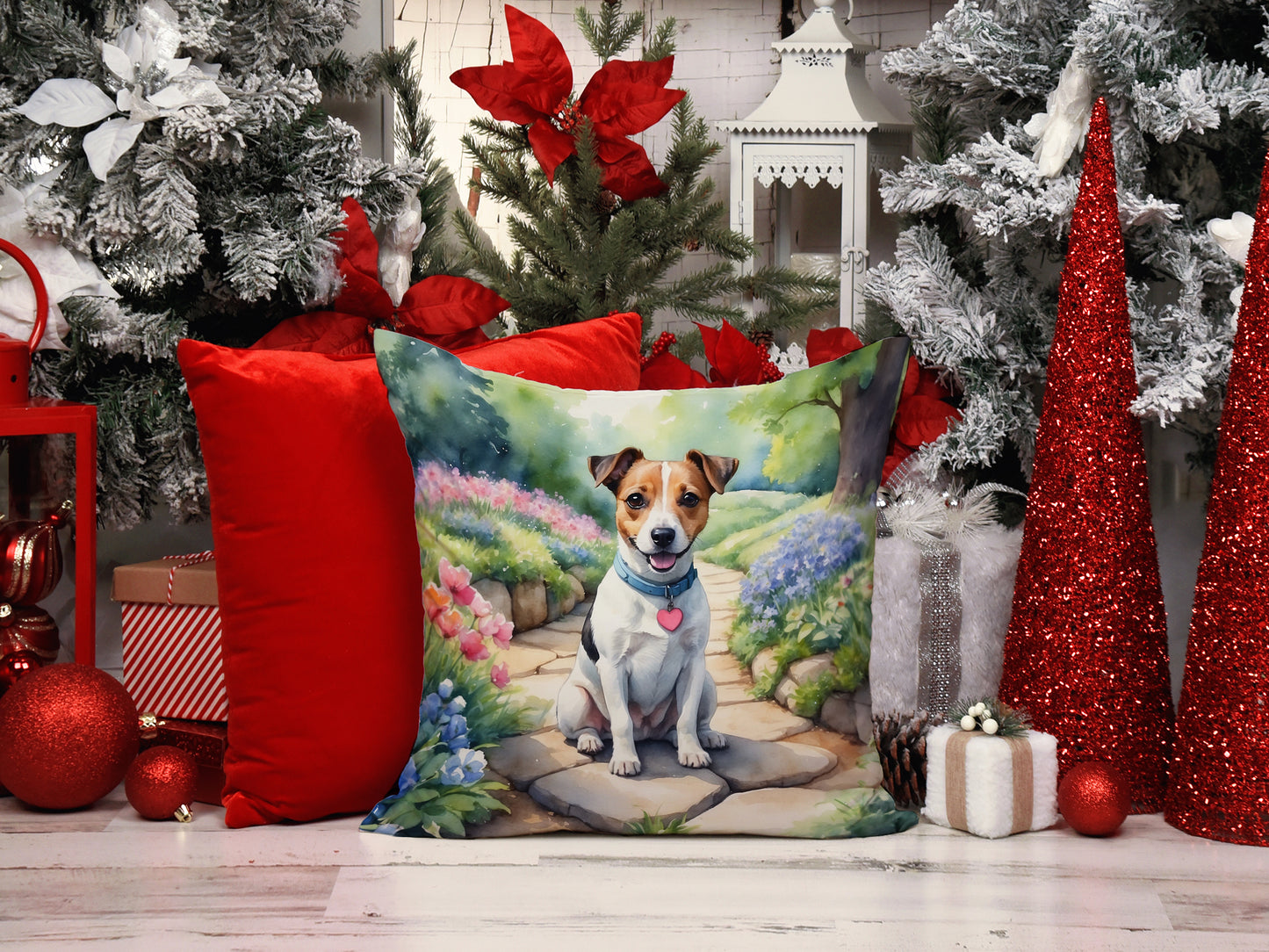 Jack Russell Terrier Spring Path Throw Pillow