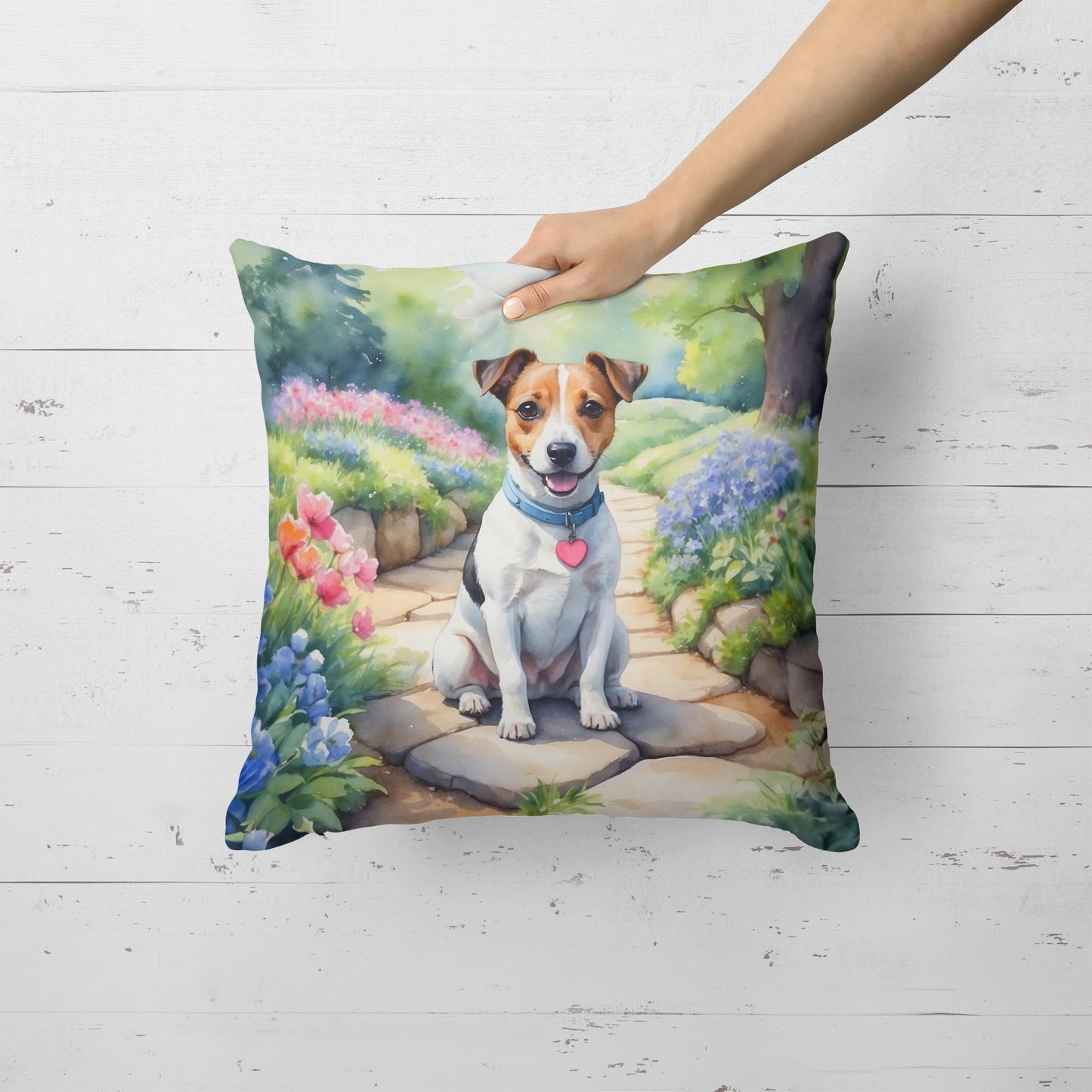 Jack Russell Terrier Spring Path Throw Pillow