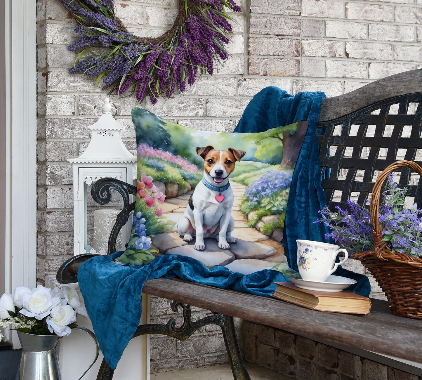 Jack Russell Terrier Spring Path Throw Pillow