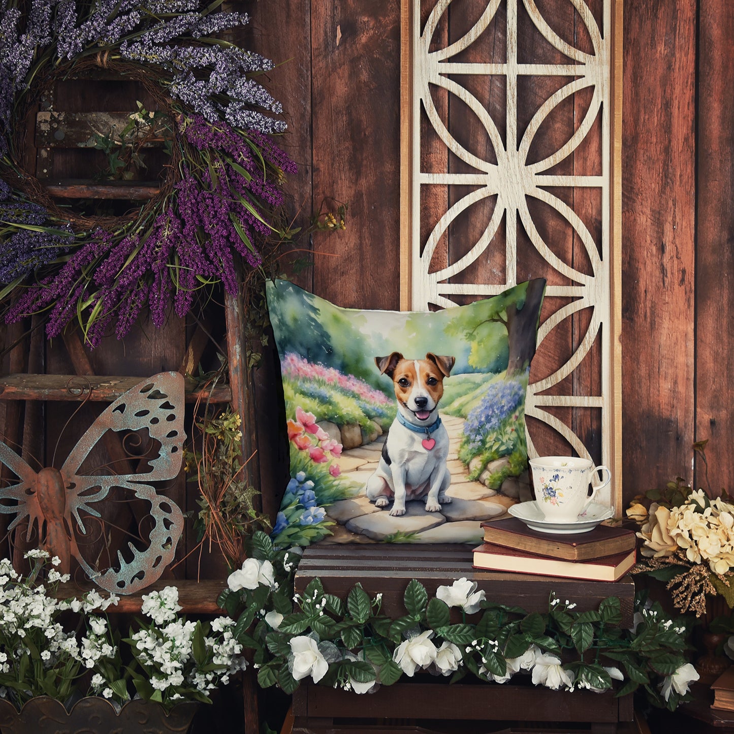 Jack Russell Terrier Spring Path Throw Pillow