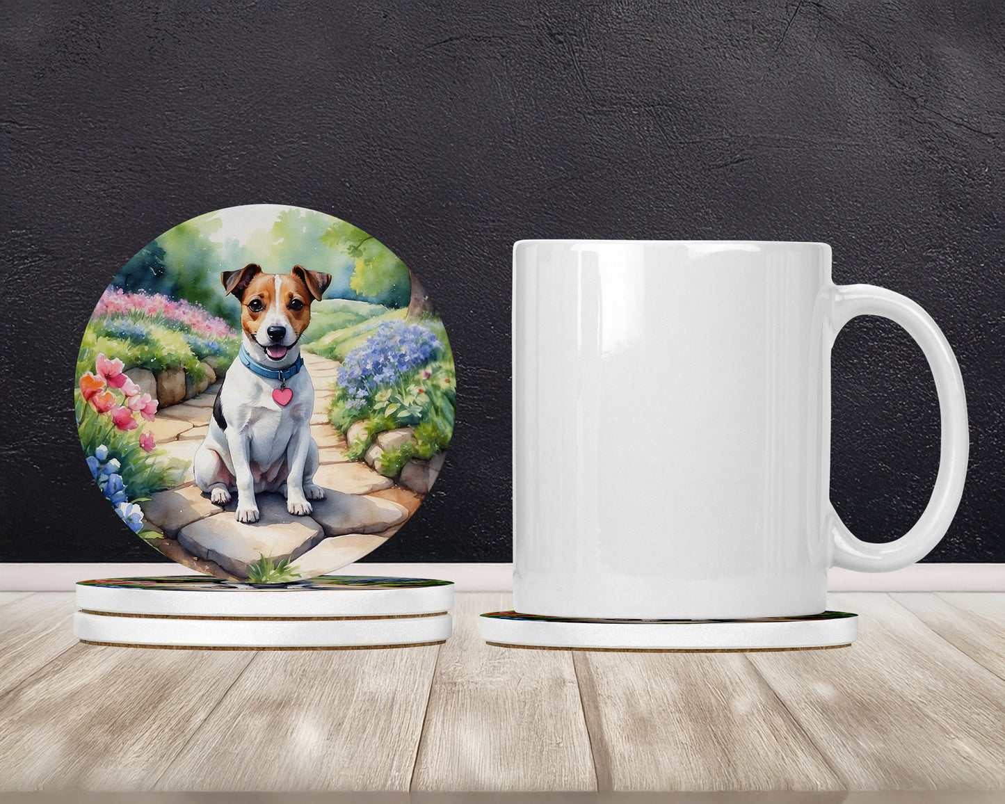 Jack Russell Terrier Spring Path Large Sandstone Coasters Pack of 4