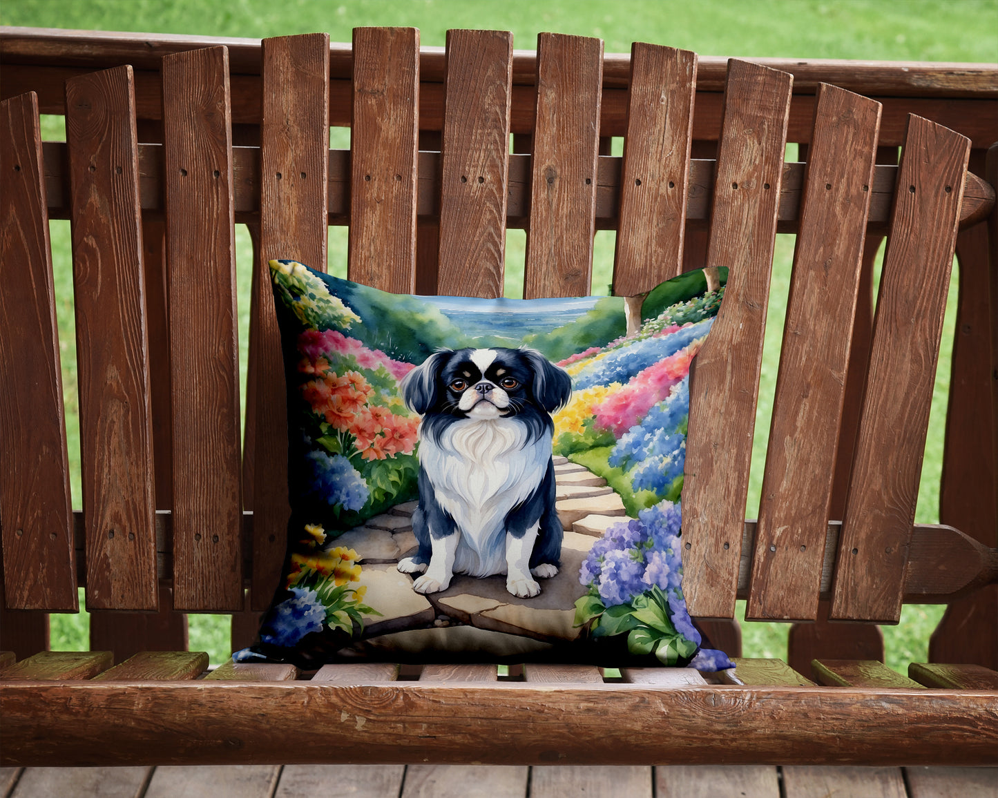 Japanese Chin Spring Path Throw Pillow