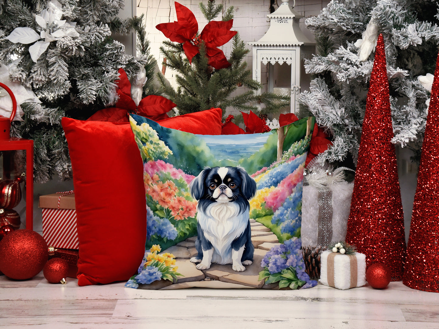 Japanese Chin Spring Path Throw Pillow