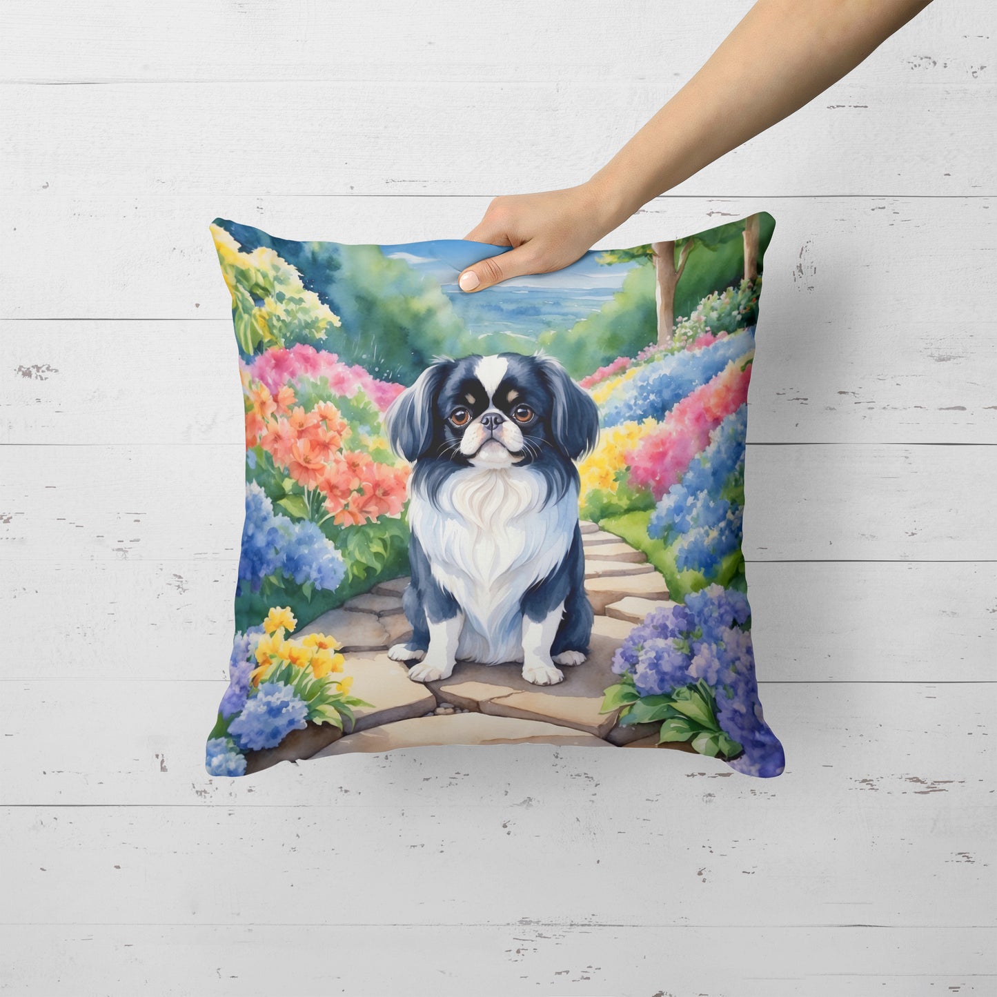 Japanese Chin Spring Path Throw Pillow