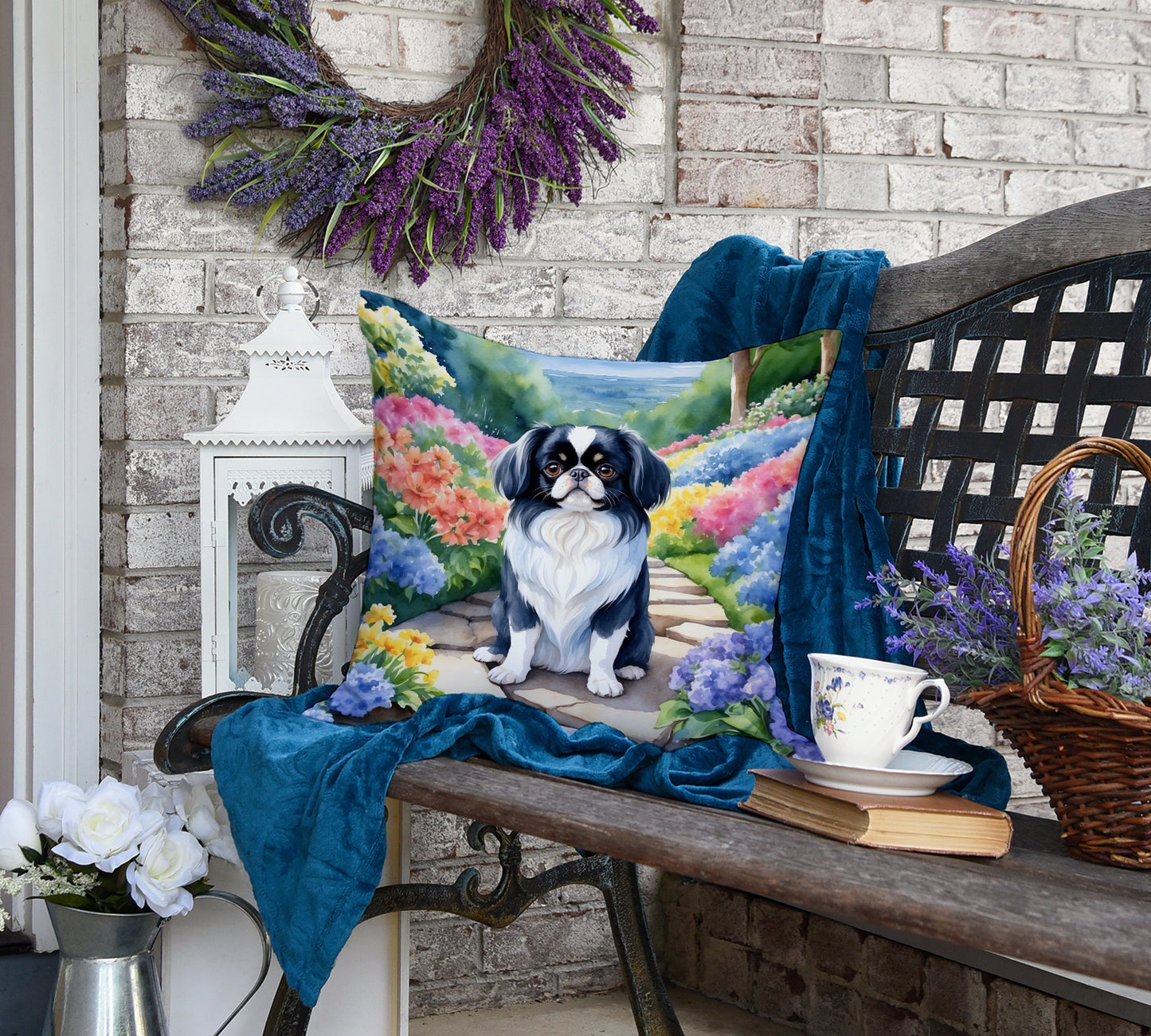 Japanese Chin Spring Path Throw Pillow