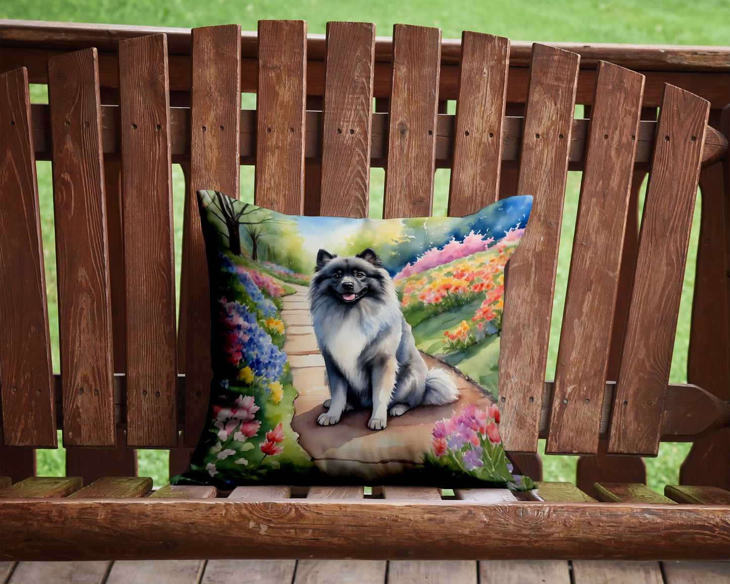 Keeshond Spring Path Throw Pillow