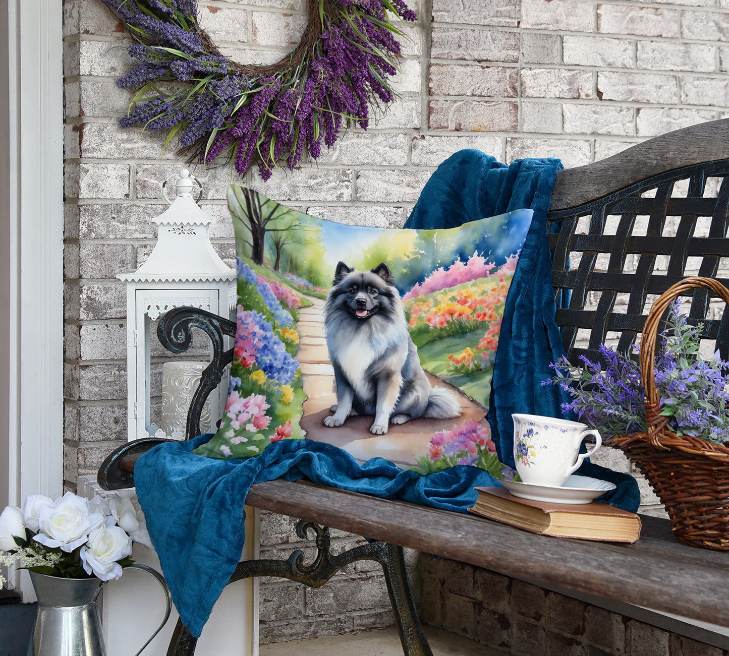 Keeshond Spring Path Throw Pillow