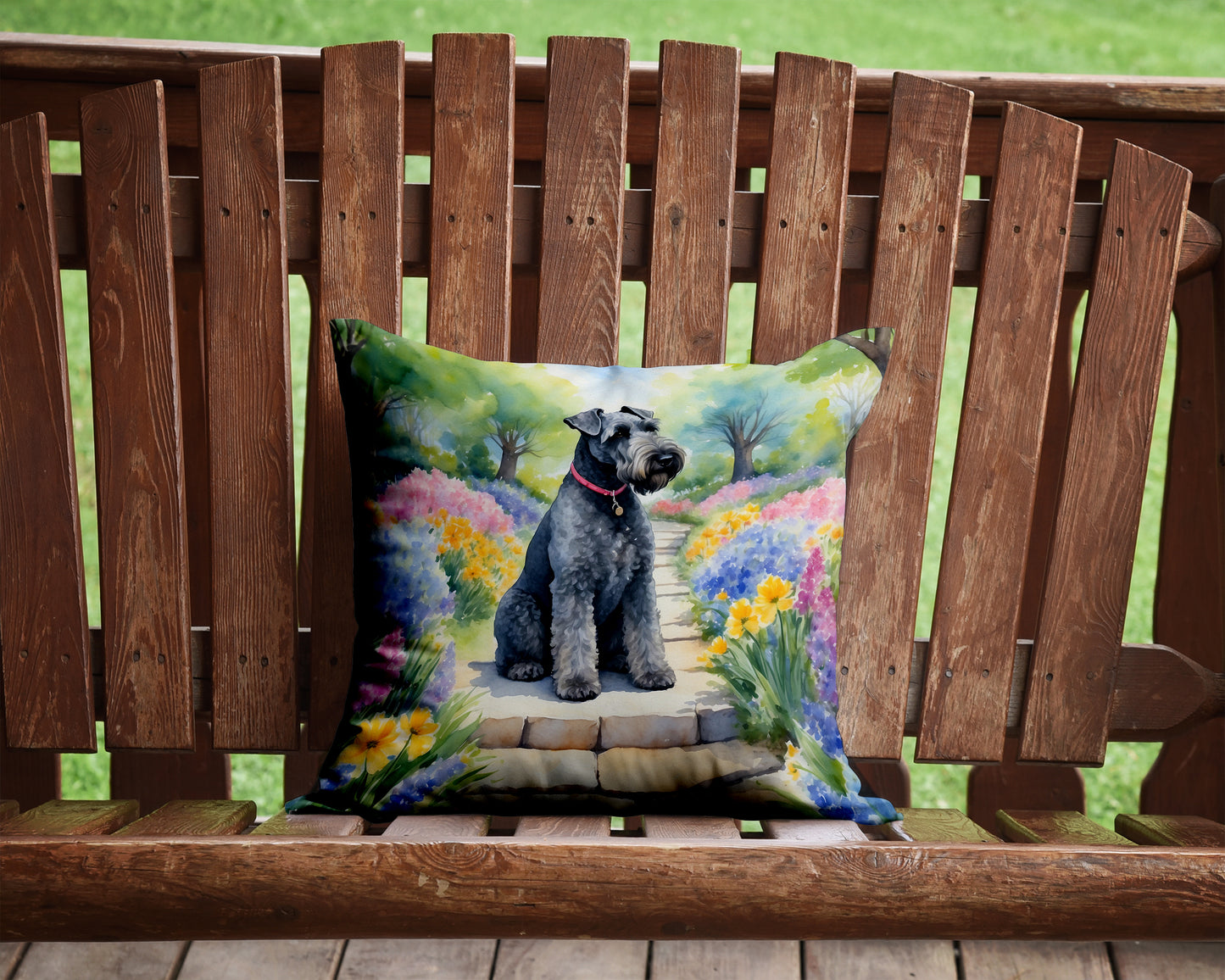 Kerry Blue Terrier Spring Path Throw Pillow