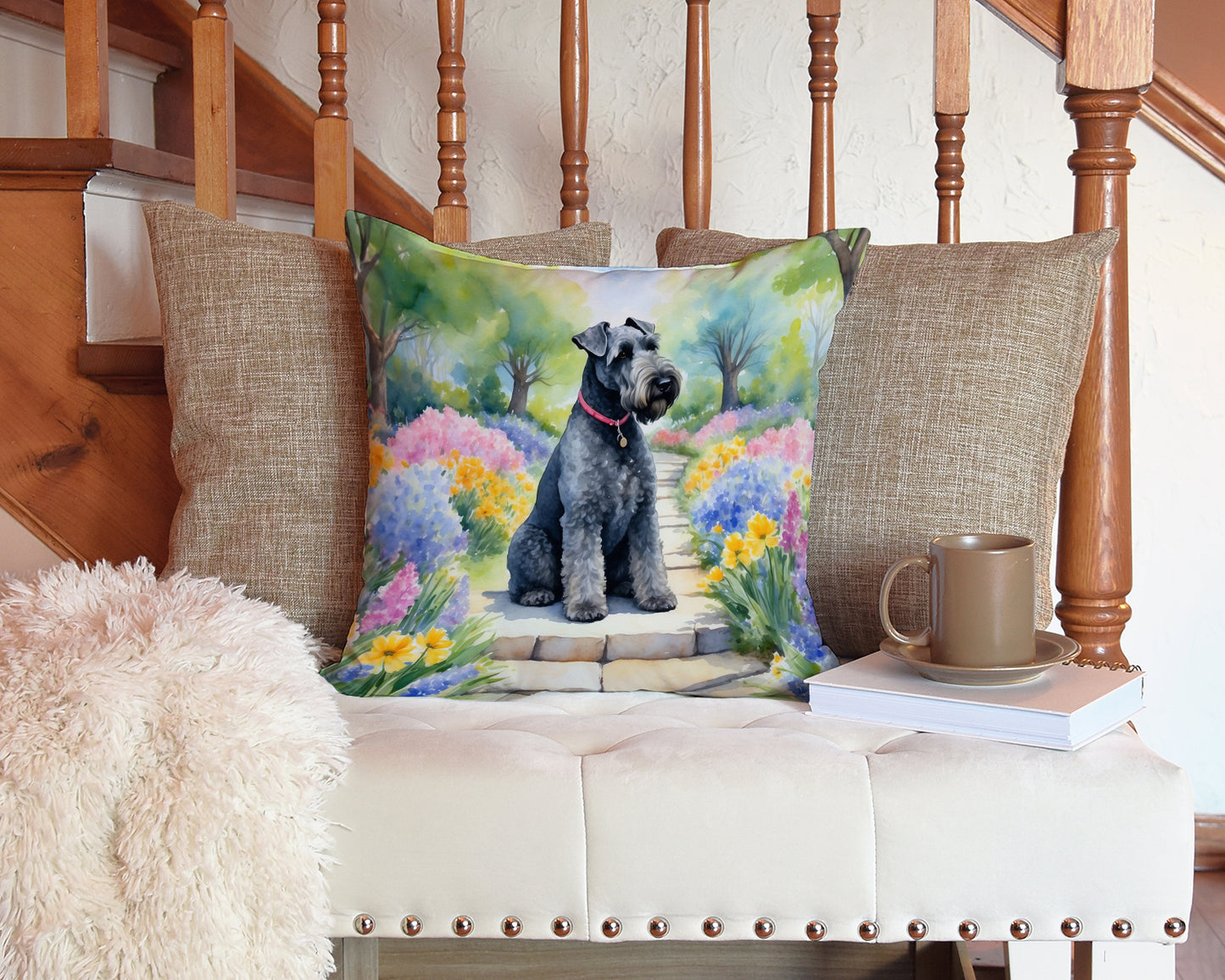 Kerry Blue Terrier Spring Path Throw Pillow