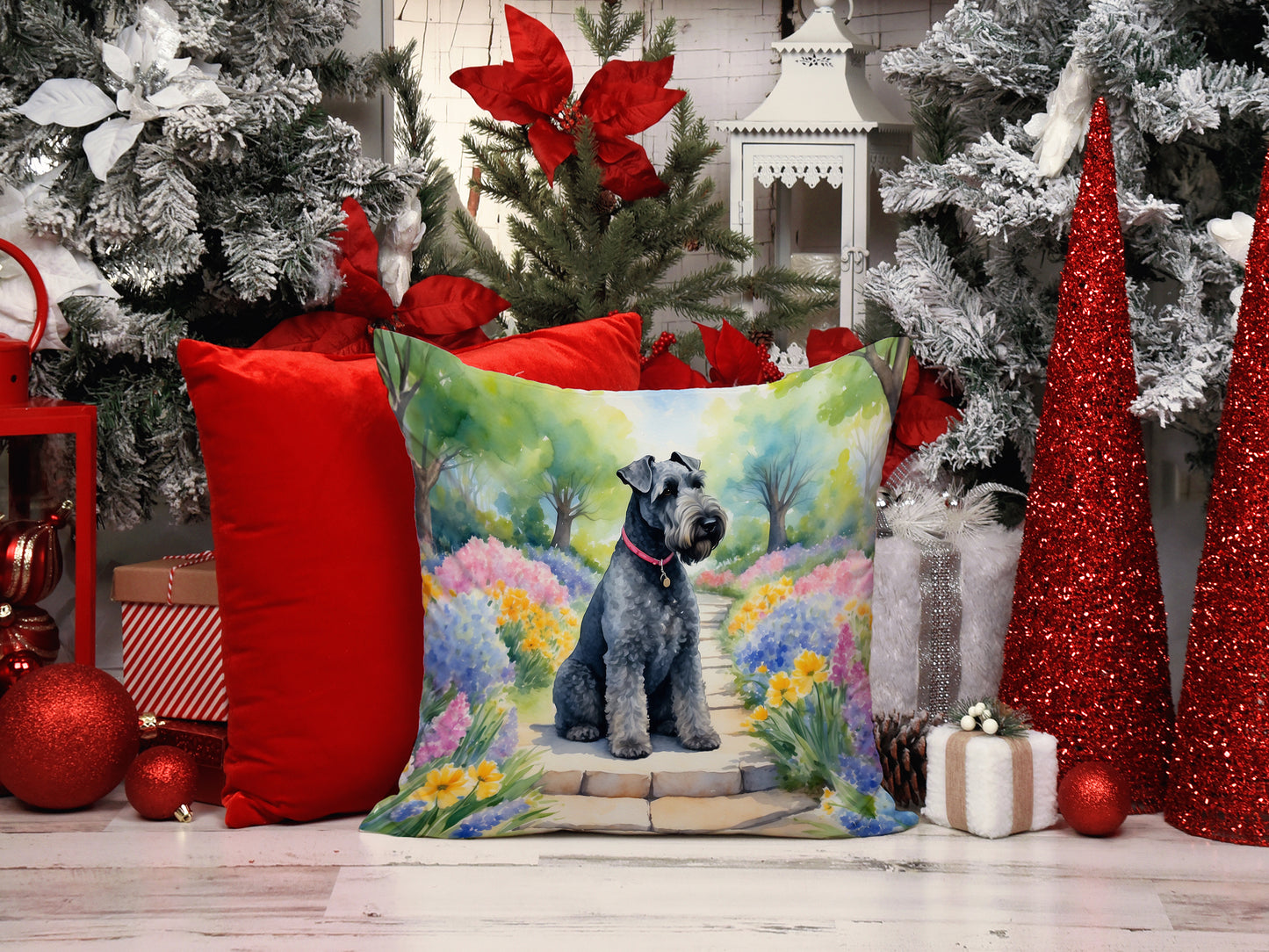 Kerry Blue Terrier Spring Path Throw Pillow