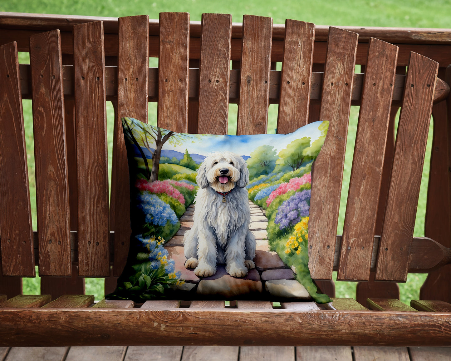 Komondor Spring Path Throw Pillow