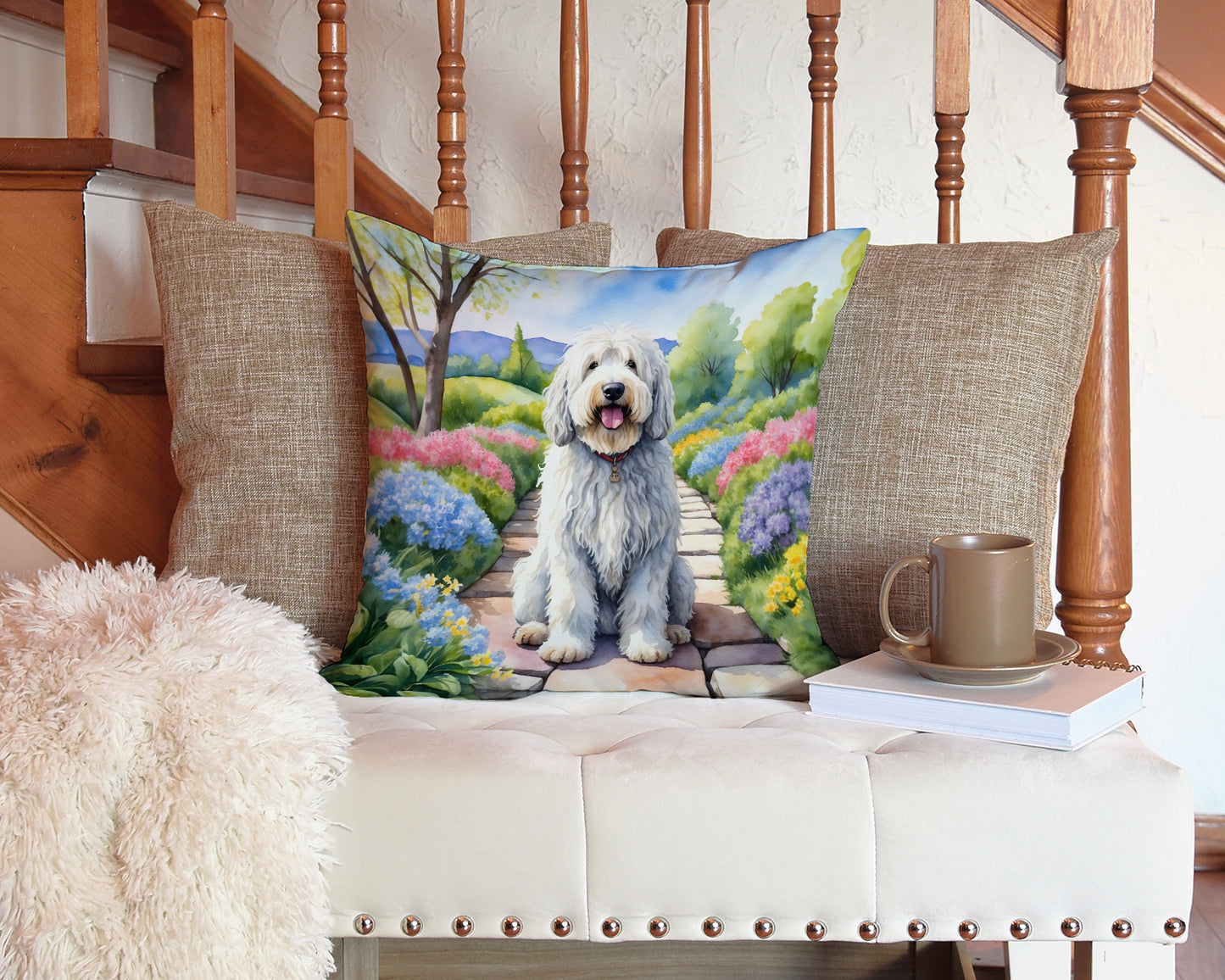 Komondor Spring Path Throw Pillow