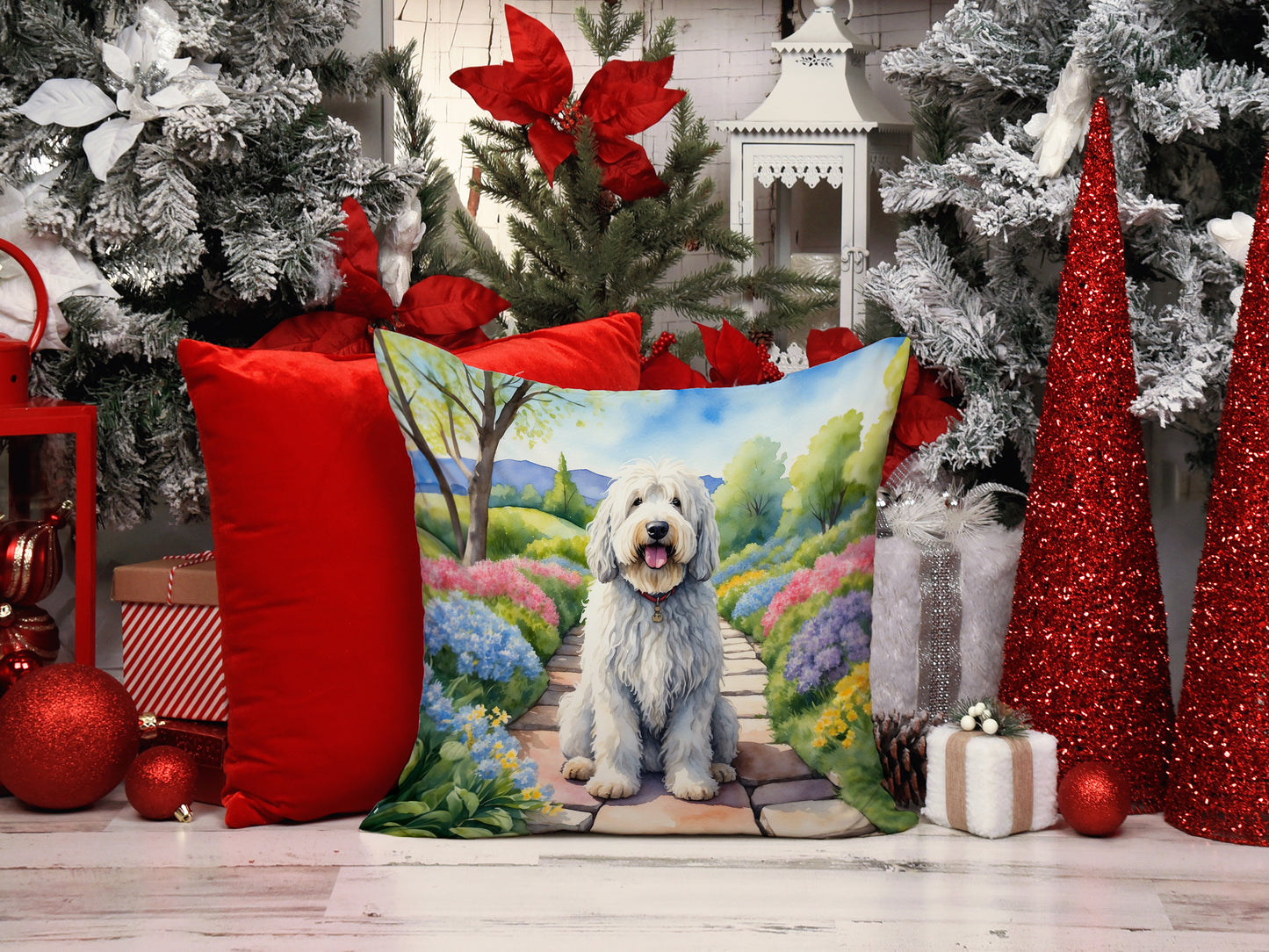 Komondor Spring Path Throw Pillow