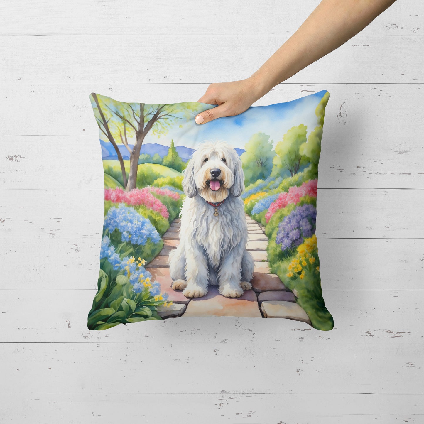 Komondor Spring Path Throw Pillow