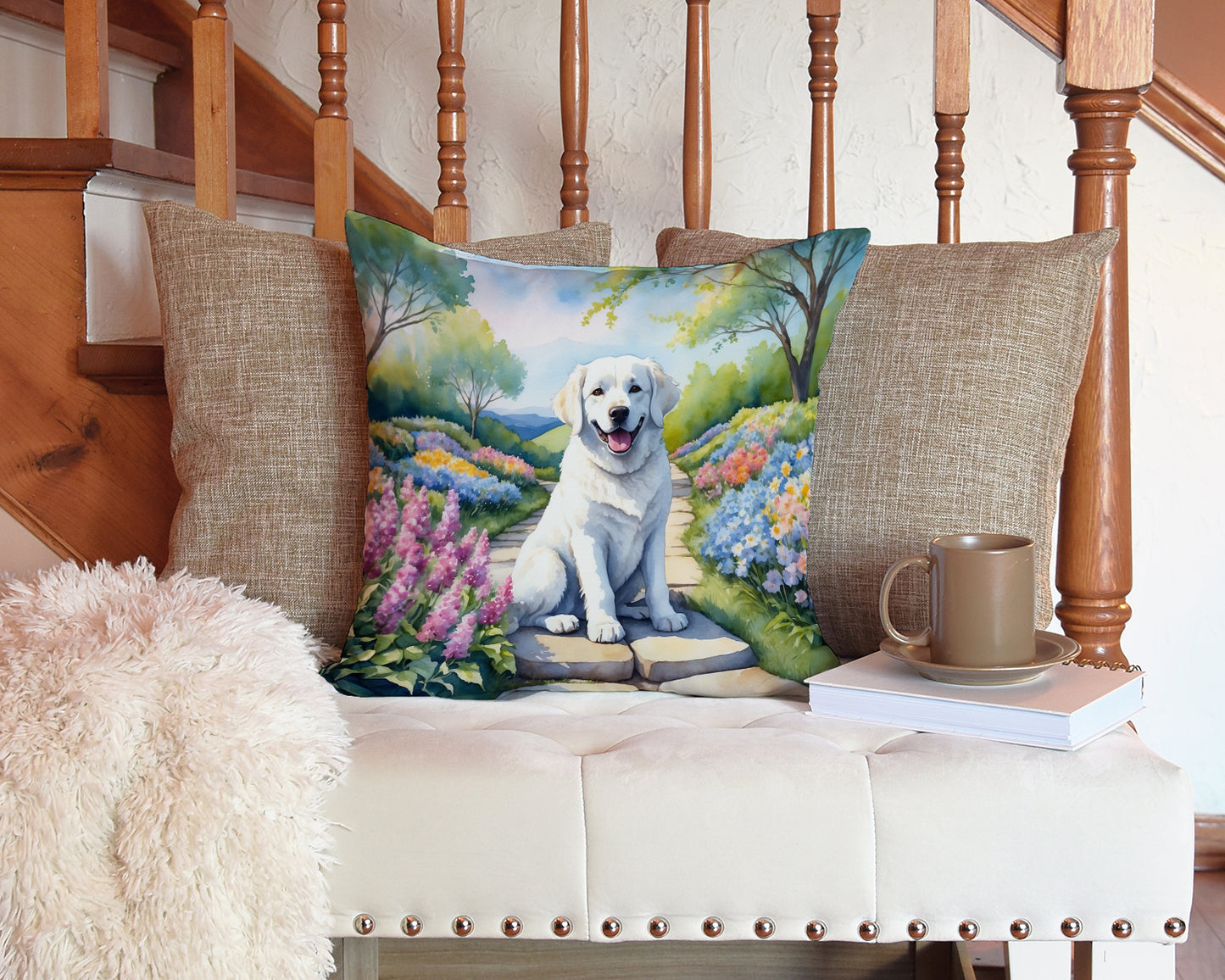 Kuvasz Spring Path Throw Pillow