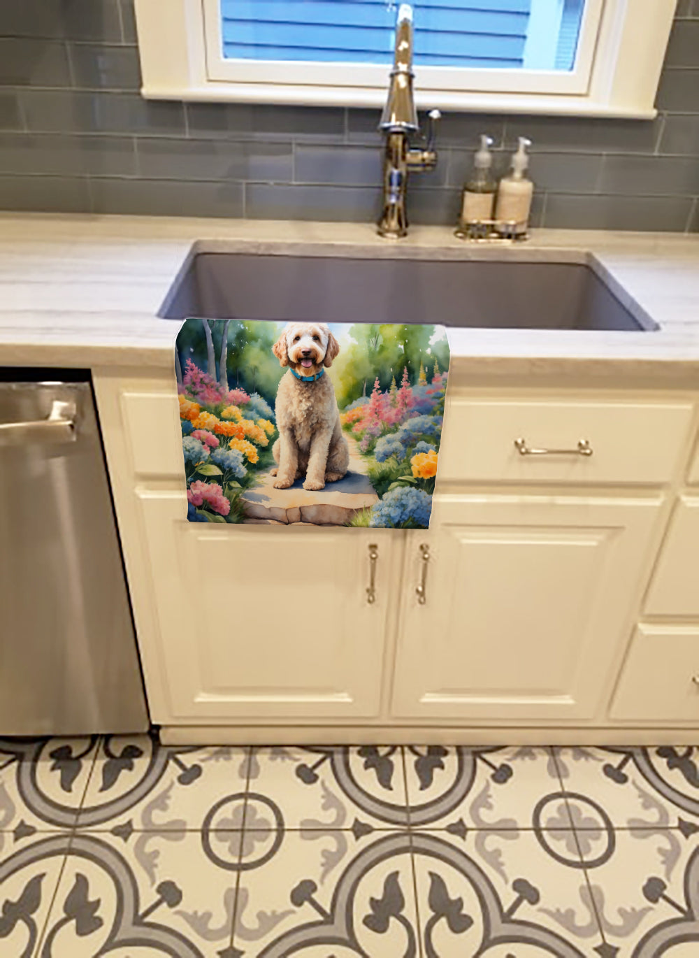 Labradoodle Spring Path Kitchen Towel