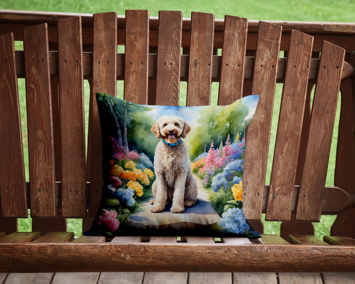 Labradoodle Spring Path Throw Pillow