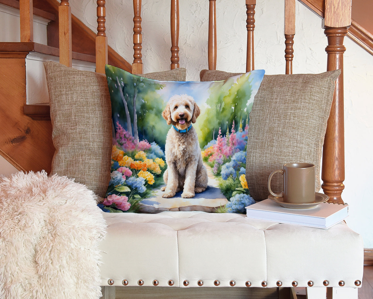 Labradoodle Spring Path Throw Pillow