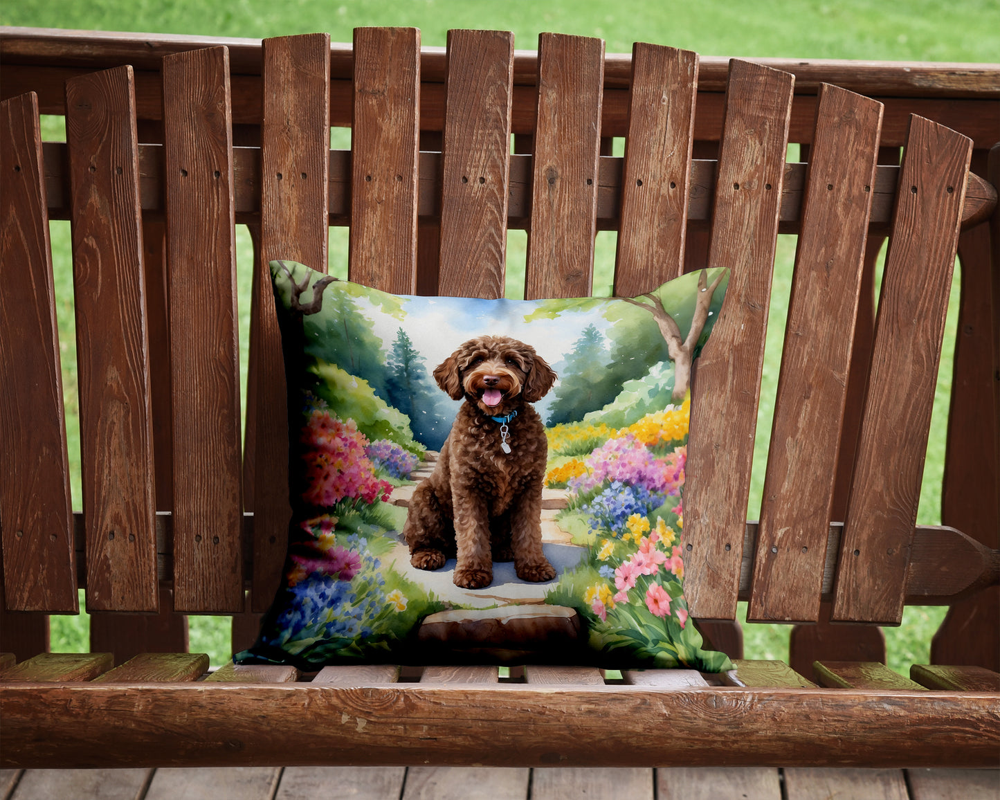 Labradoodle Spring Path Throw Pillow