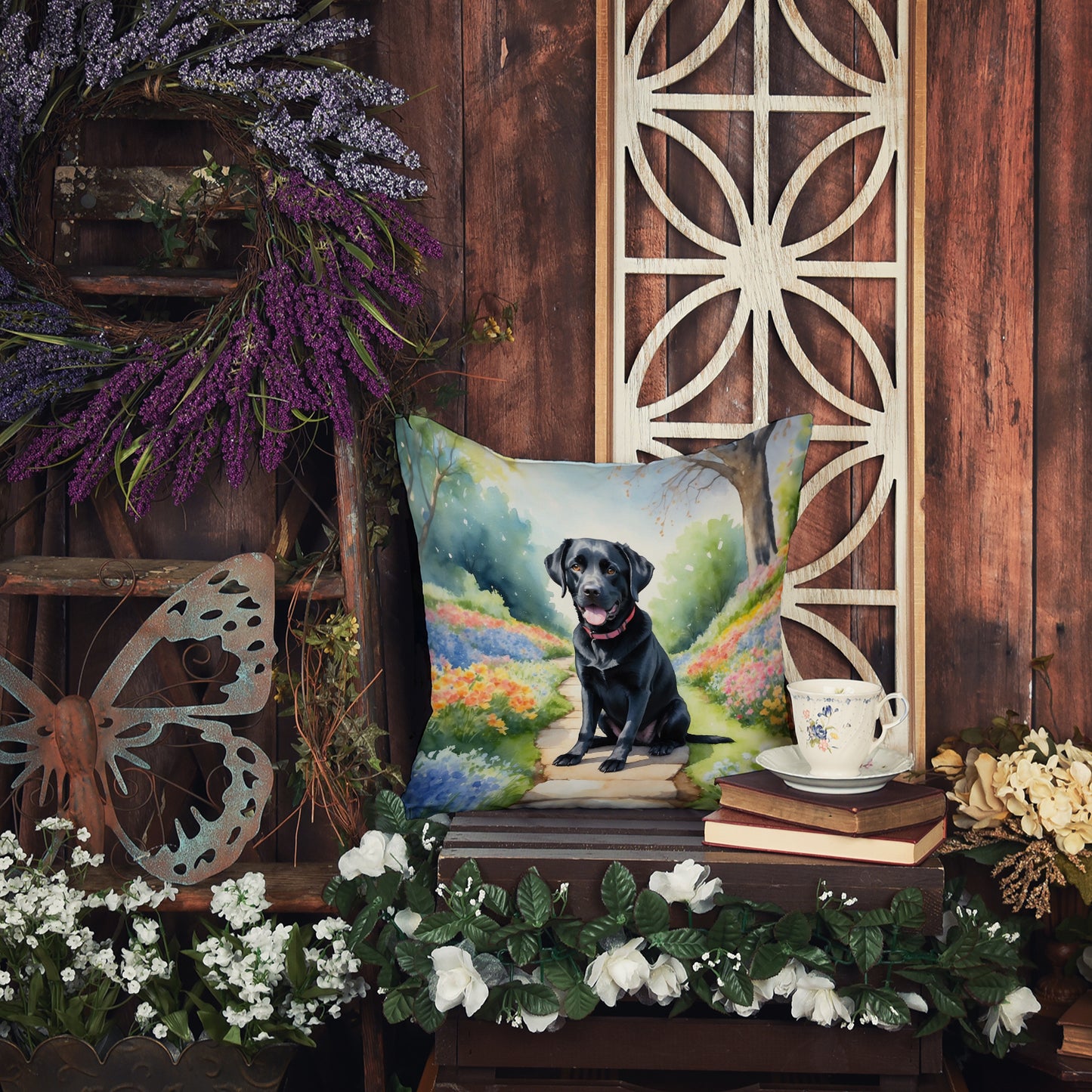 Labrador Retriever Spring Path Throw Pillow