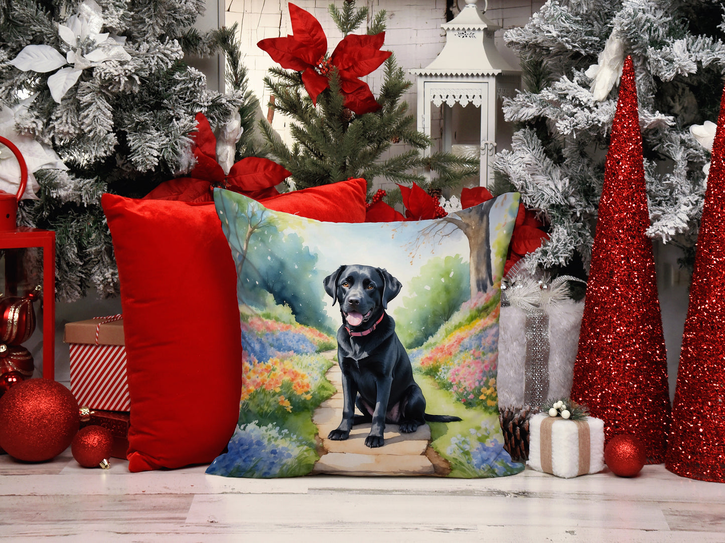 Labrador Retriever Spring Path Throw Pillow