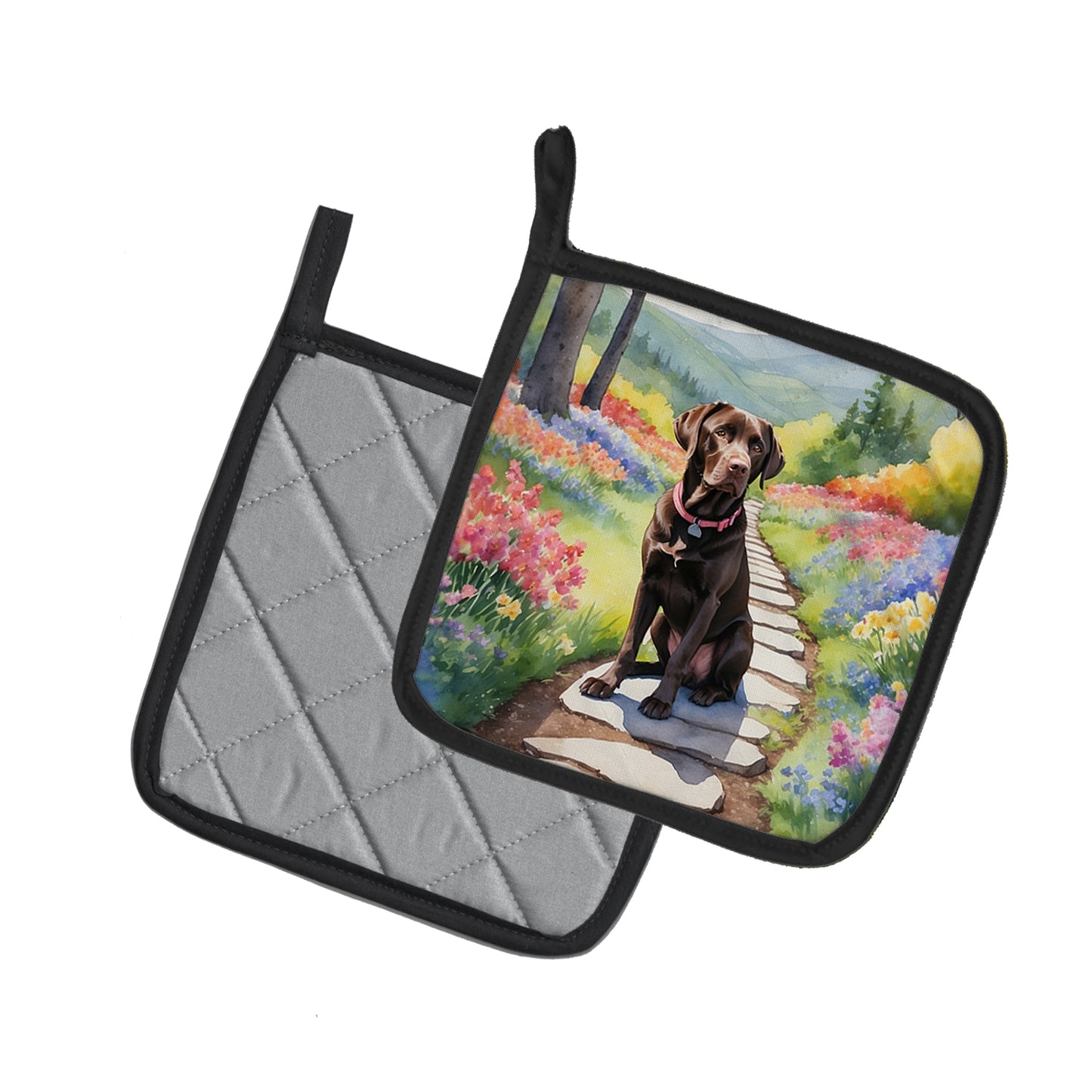 Labrador Retriever Spring Path Pair of Pot Holders