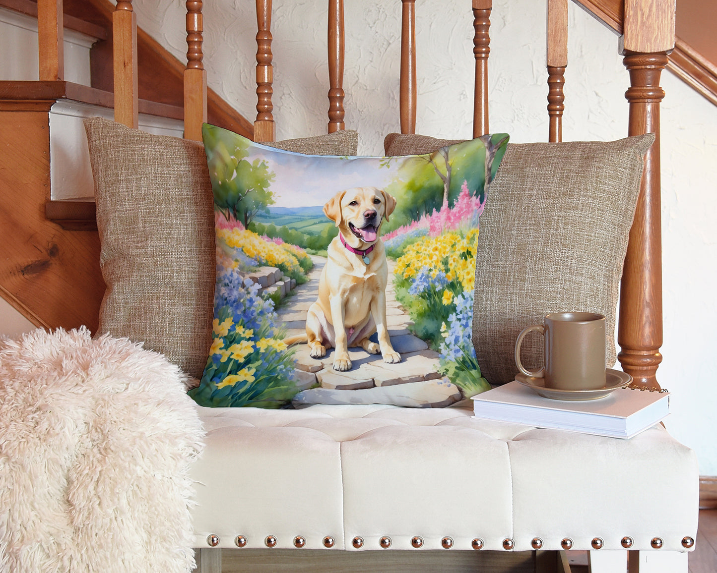 Labrador Retriever Spring Path Throw Pillow