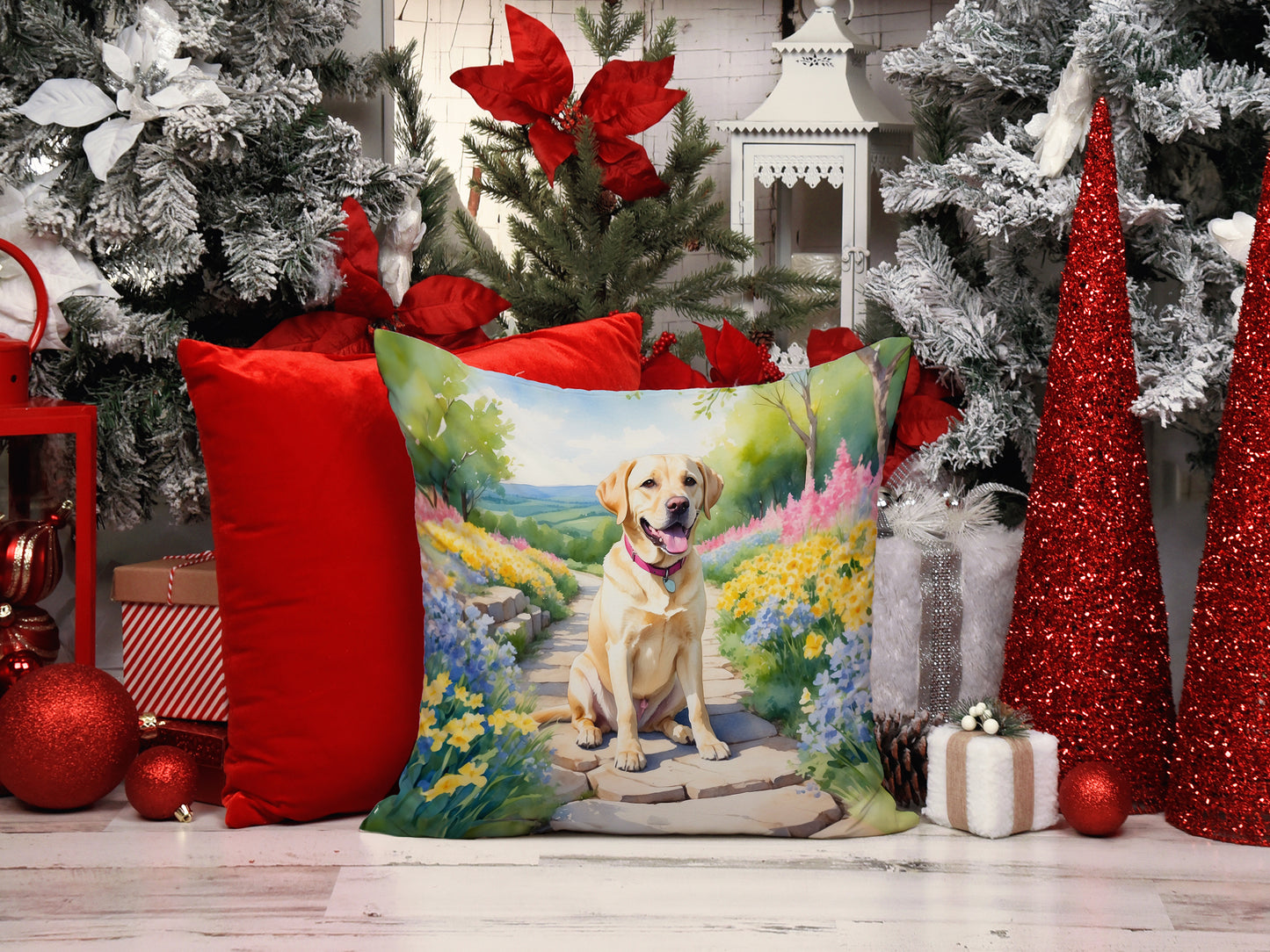 Labrador Retriever Spring Path Throw Pillow