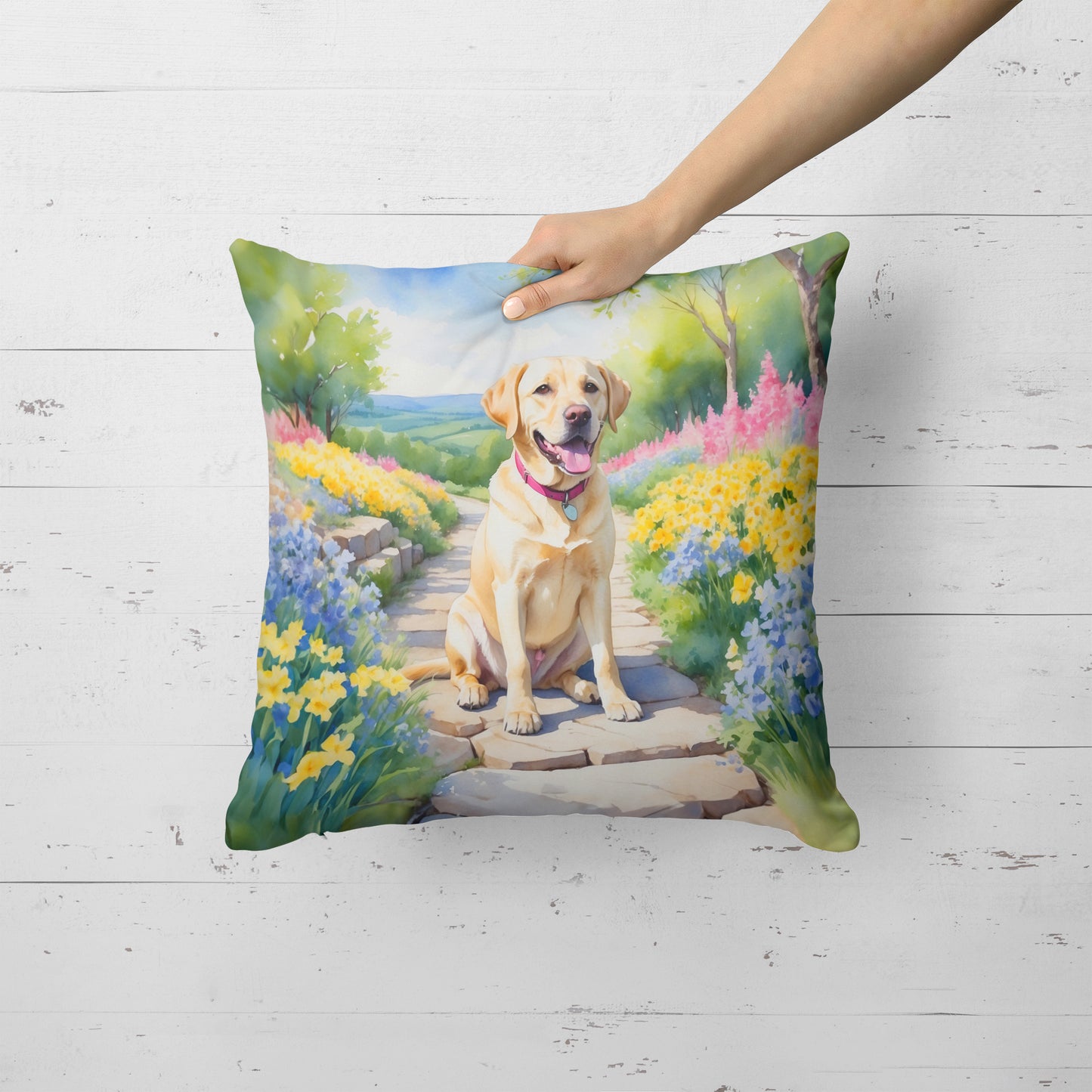 Labrador Retriever Spring Path Throw Pillow