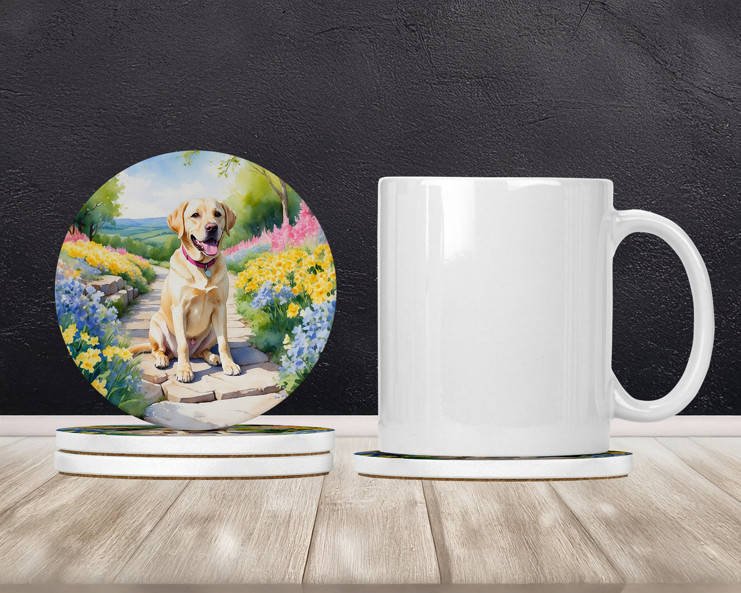 Labrador Retriever Spring Path Large Sandstone Coasters Pack of 4