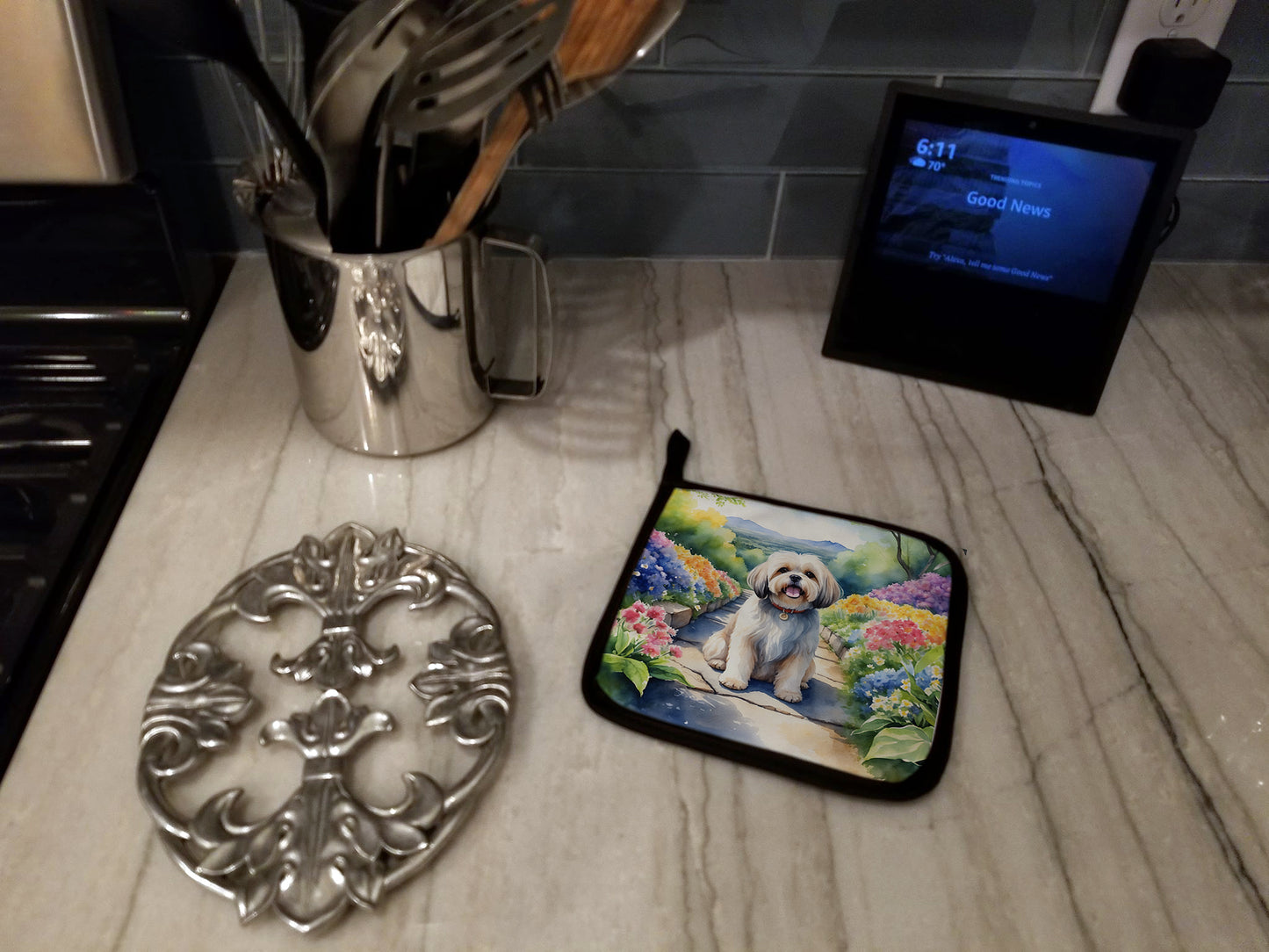 Lhasa Apso Spring Path Pair of Pot Holders