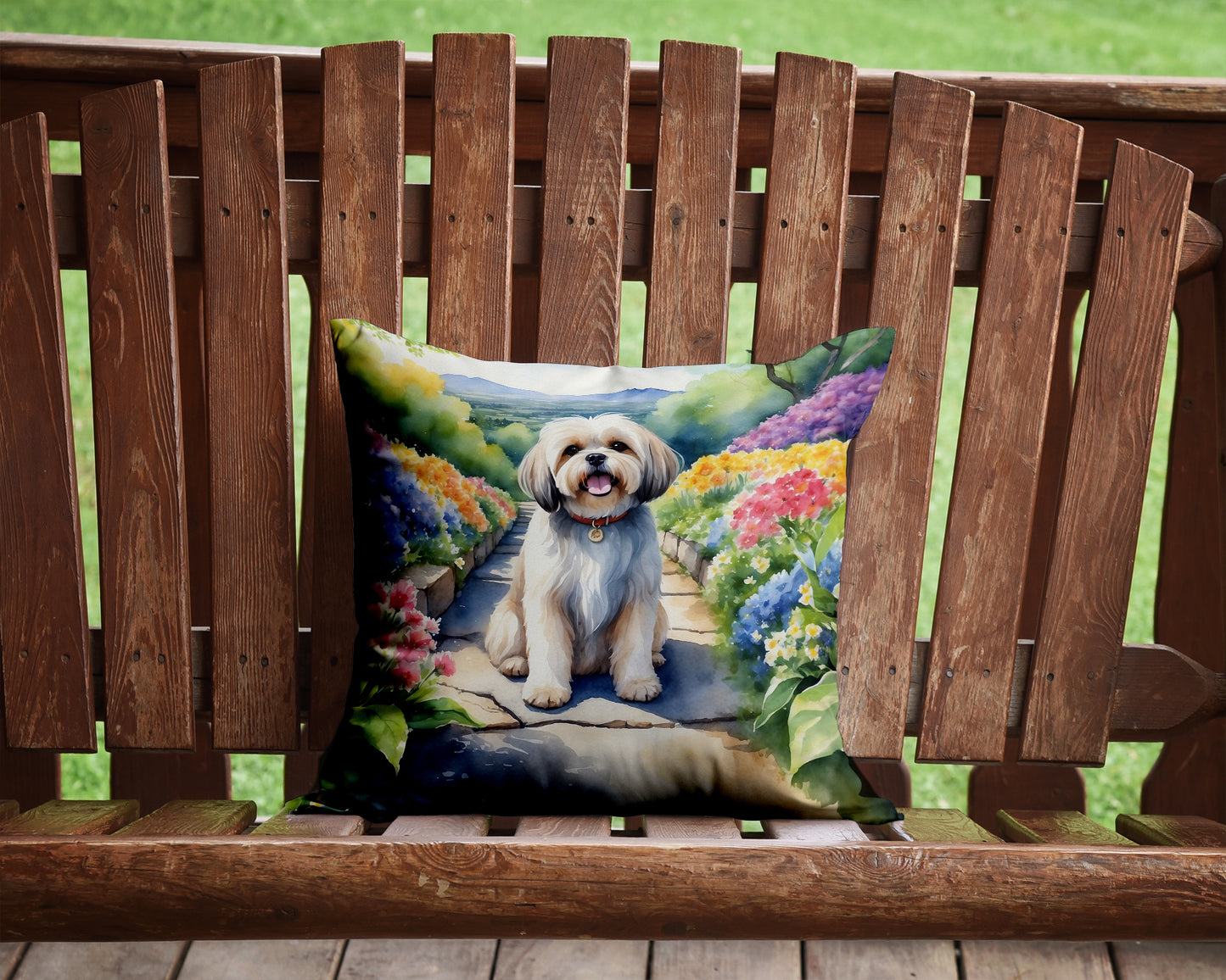 Lhasa Apso Spring Path Throw Pillow