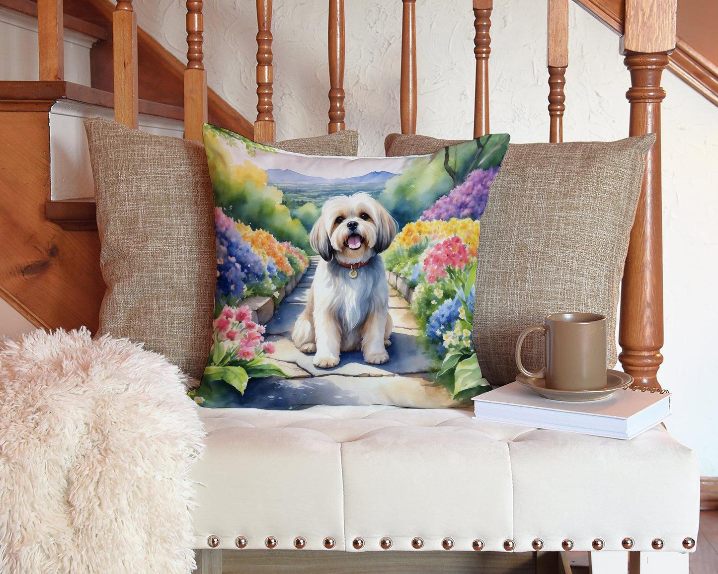 Lhasa Apso Spring Path Throw Pillow