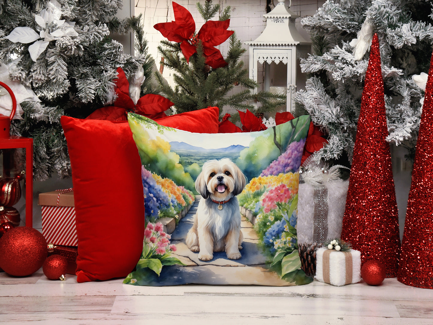 Lhasa Apso Spring Path Throw Pillow