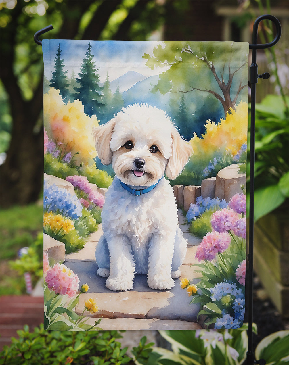 Maltipoo Spring Path Garden Flag