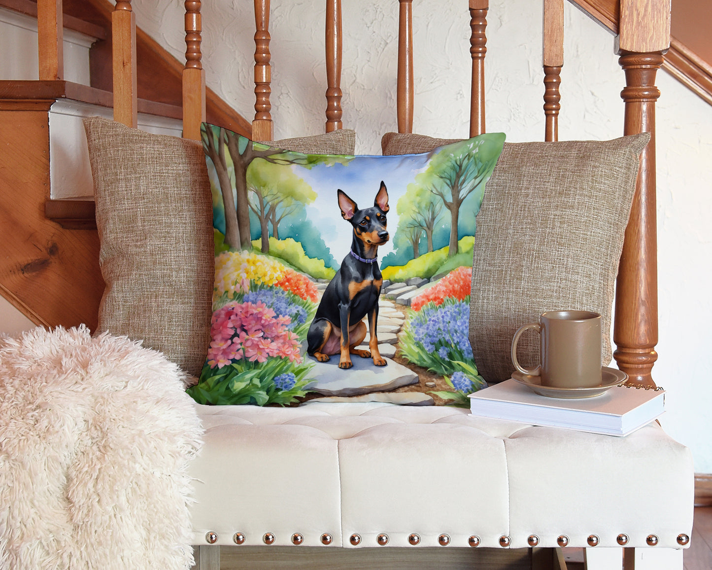 Manchester Terrier Spring Path Throw Pillow