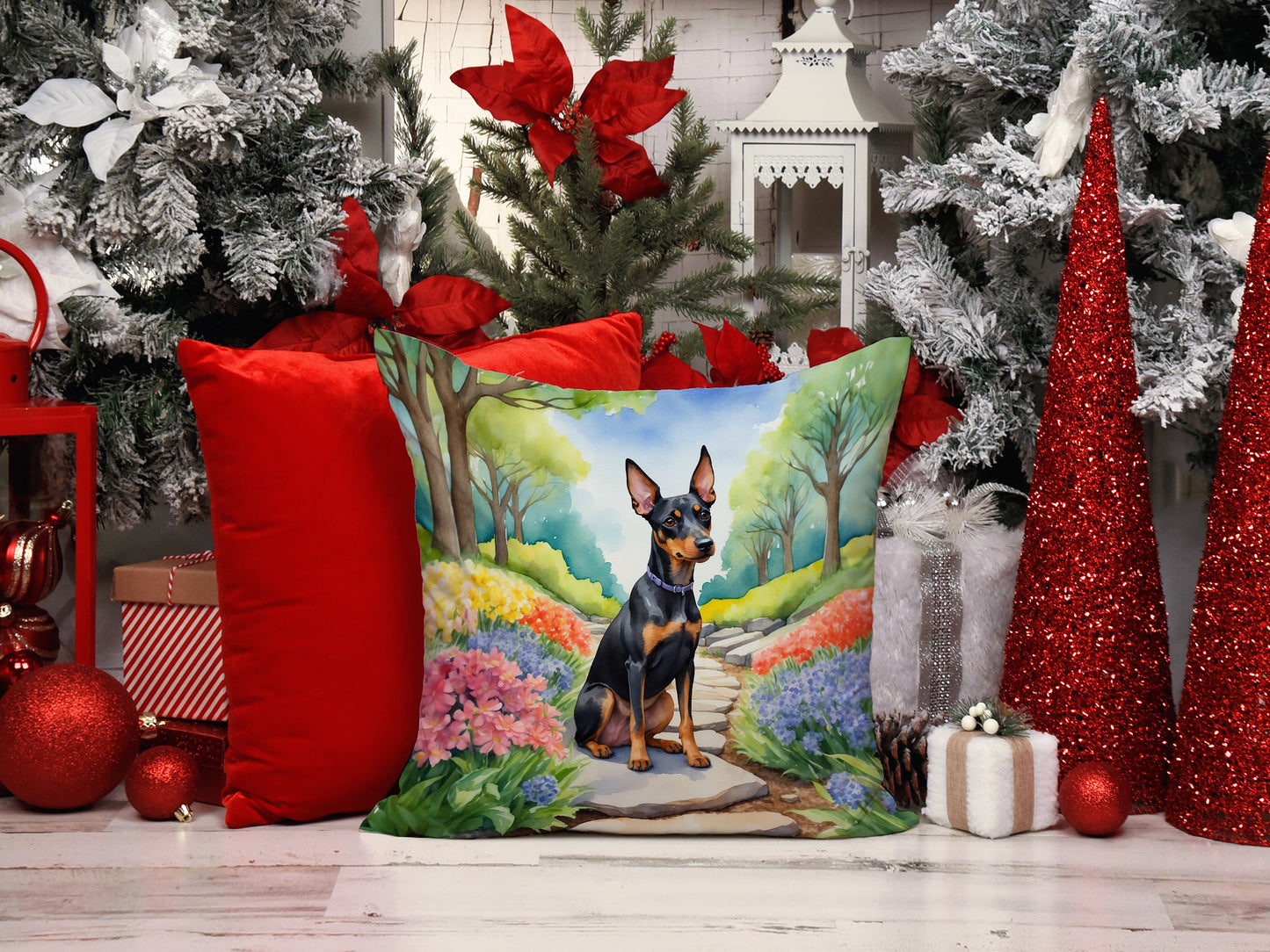 Manchester Terrier Spring Path Throw Pillow