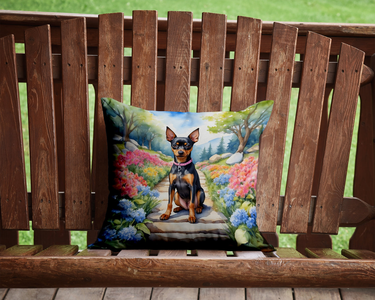 Miniature Pinscher Spring Path Throw Pillow