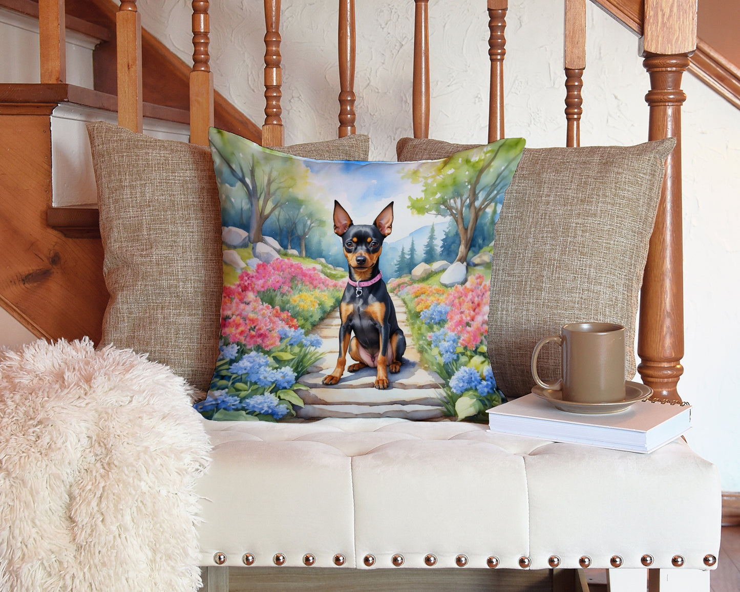 Miniature Pinscher Spring Path Throw Pillow