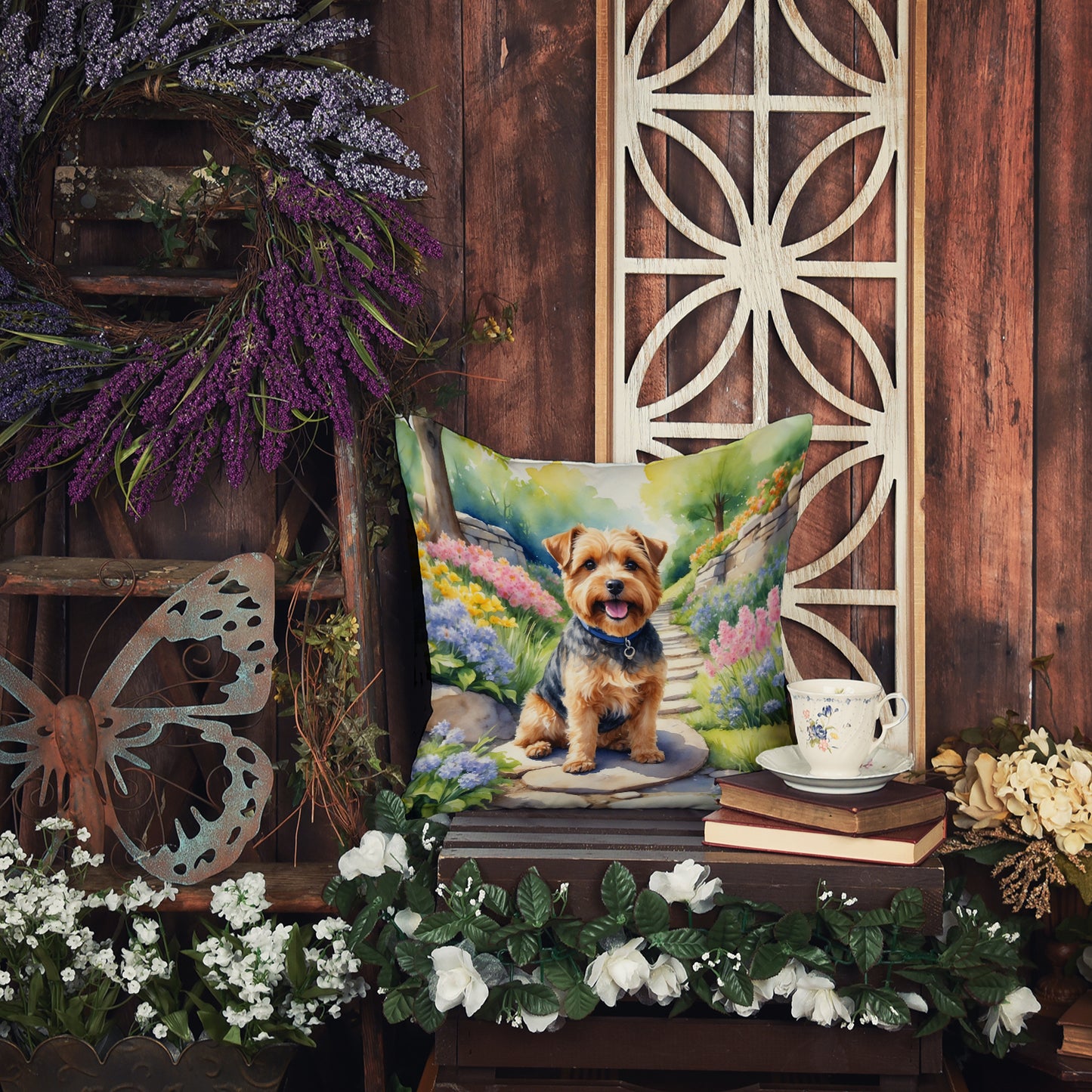 Norfolk Terrier Spring Path Throw Pillow