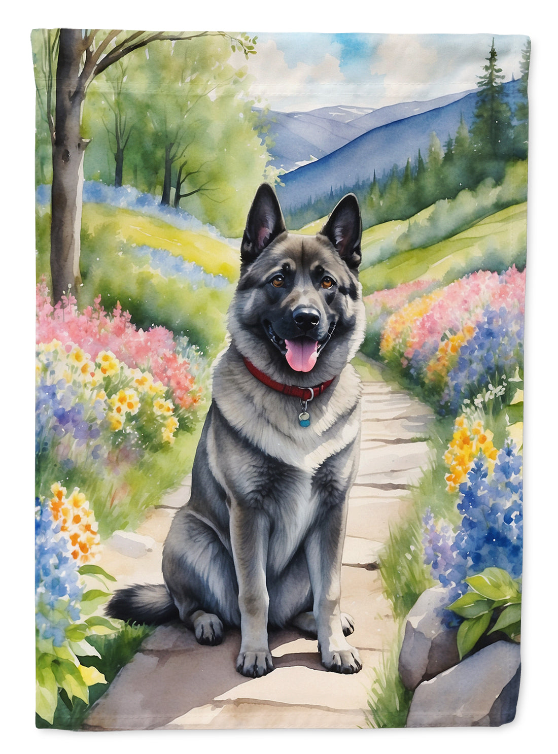 Buy this Norwegian Elkhound Spring Path Garden Flag