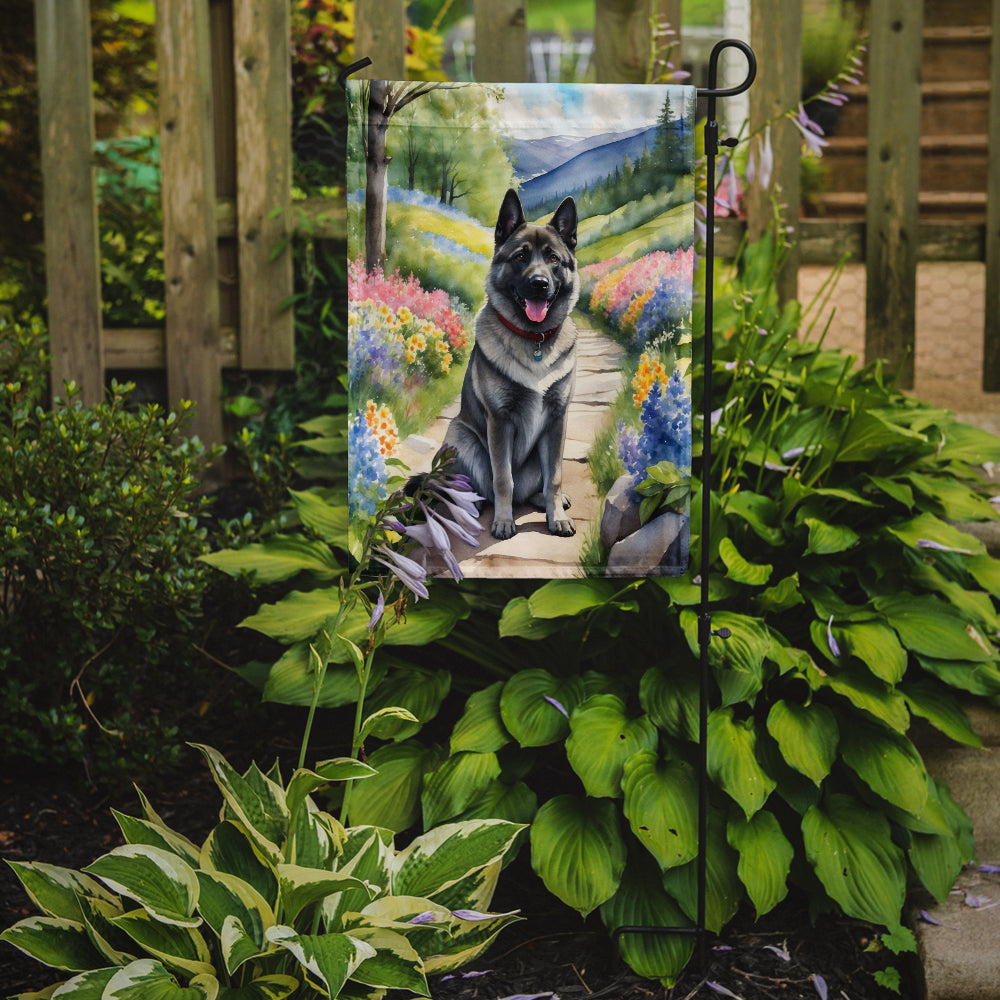 Norwegian Elkhound Spring Path Garden Flag