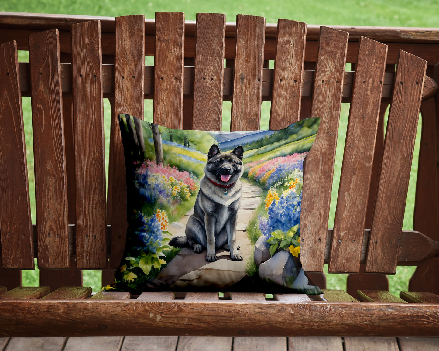 Norwegian Elkhound Spring Path Throw Pillow