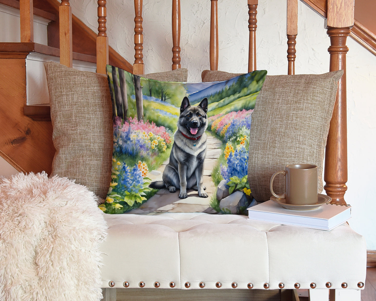 Norwegian Elkhound Spring Path Throw Pillow